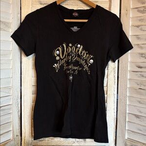 Harley-Davidson Black Voodoo Harley Graphic V-Neck Tee with Gold Print